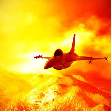 Fighter jet flying against a blue sky, 3d illustration Stock-Illustration