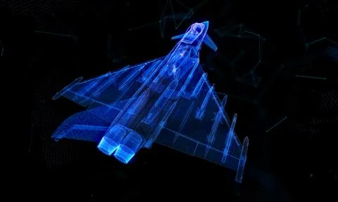 Fighter jet. Glow particles airplane. Virtual Air plane. Aviation air force 스톡 일러스트