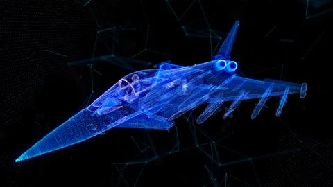Fighter jet. Glow particles virtual Air plane. Aviation air force technology Stock-Illustration