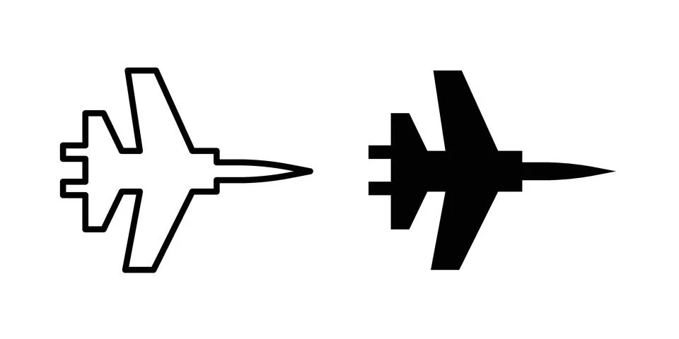 Fighter jet icon drawing lines. Silhouette style vector bundle Stock Illustration
