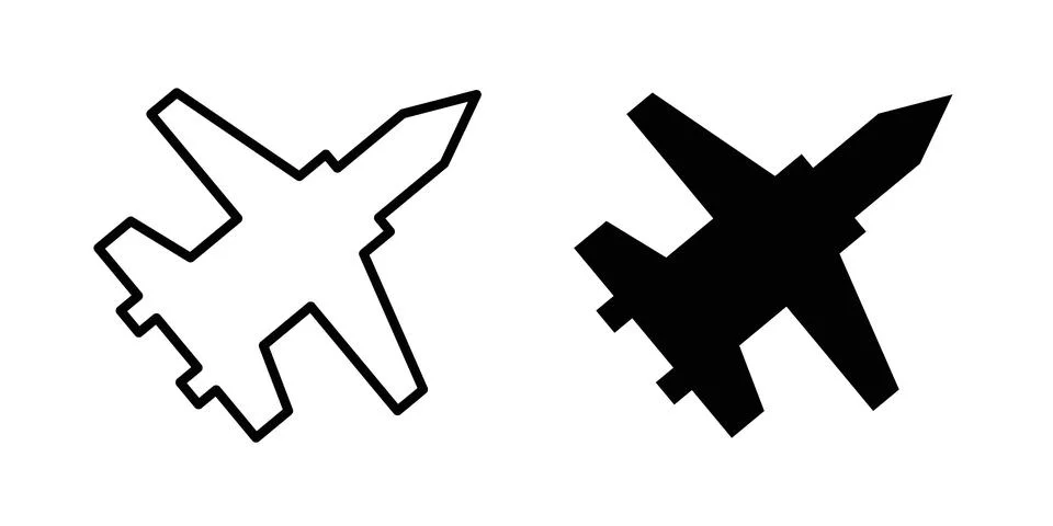 Fighter jet icon silhouette vector set. thin line pack Stock Illustration