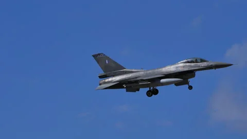 Fighter jet military plane landing Stock Footage 175837492