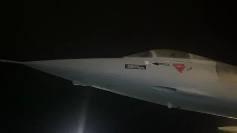 Fighter Jet Model at Night Low Angle View Stock Footage 347797444