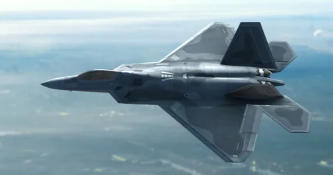 Fighter jet performing aerial patrol above industralized city. Video stock 328664640