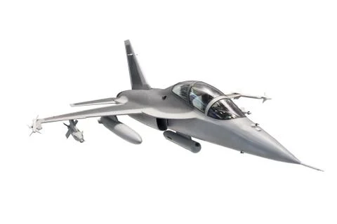 Fighter jet plane with weapon isolated on white background. Stock Photos