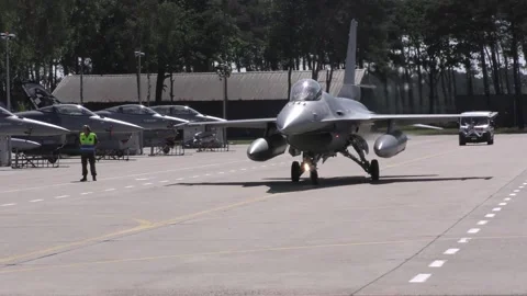 Fighter jet preparing to take off Stock Footage 133634021