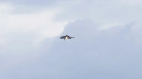 Fighter jet returning from a mission on final approach landing at airport. Stock-Footage 151616575