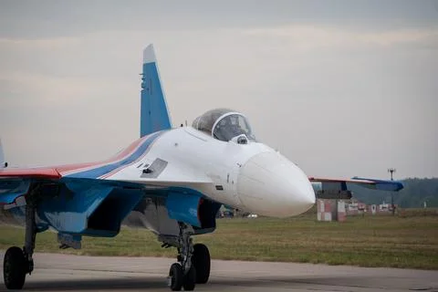 Fighter Jet on Runway Preparing for Takeoff Stock Photos