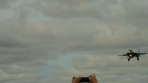 Fighter jet Su 27 in air show Stock Footage 123621930