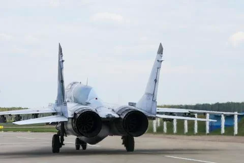 A fighter jet on takeoff Stock Photos