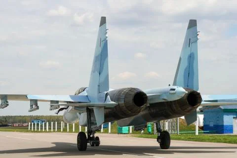 A fighter jet on takeoff Stock Photos