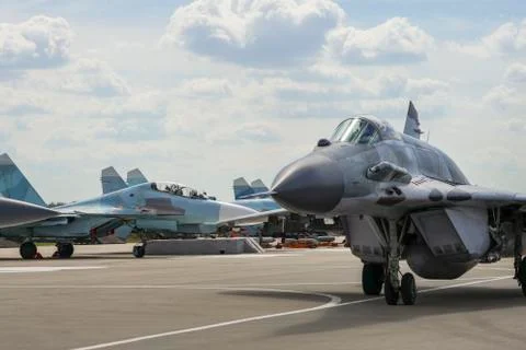 A fighter jet on takeoff Stock Photos