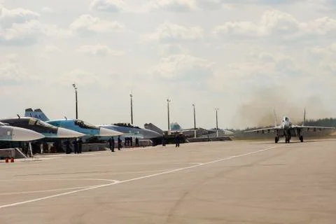 A fighter jet on takeoff Stock Photos