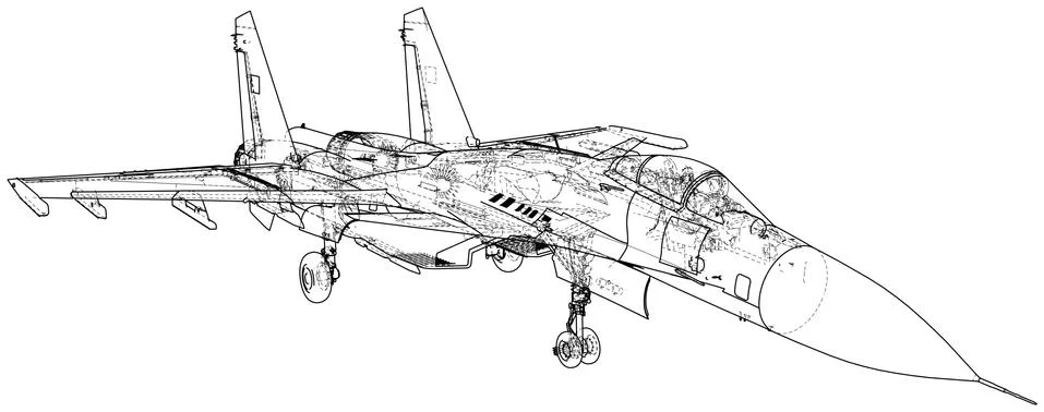 Fighter jet. Vector wireframe concept. Created illustration of 3d Illustrazione stock