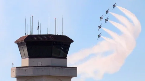 Fighter jets buzz tower cinemagraph plotagraph Stock Footage 95447632