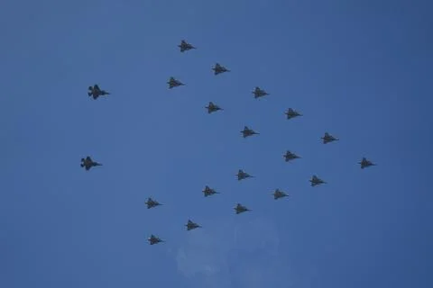 Fighter jets fly in Christmas tree formation over Copenhagen, Denmark - 16 Dec 2 Fotos Stock