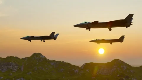 Fighter jets fly over the sea Stock Footage 318568172