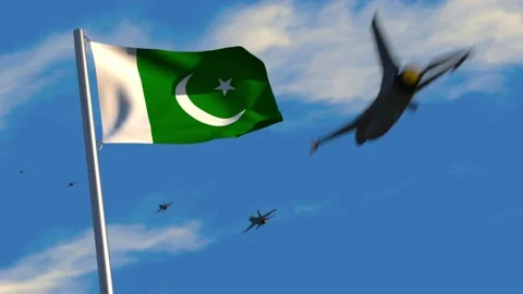 Fighter jets fly past Pakistani flag 스톡 동영상 176010086