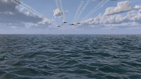 Fighter Jets Flying Over Ocean With Vapor Trails Stock Footage 53122616