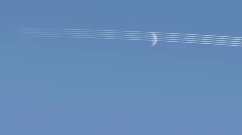 Fighter Jets in Formation and Moon with Meteor (ish) Contrails HD Video stock 39736675