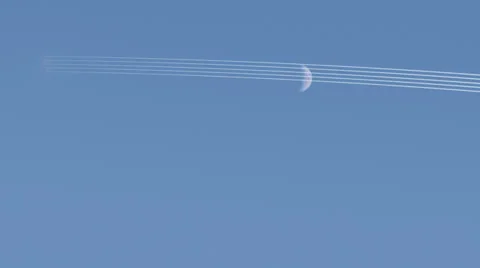 Fighter Jets in Formation and Moon with Meteor (ish) Contrails UHD Stock Footage 39740284