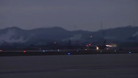 Fighter Jets. US Air Force Take Off at dawn. reactive plane Stock Footage 121795572