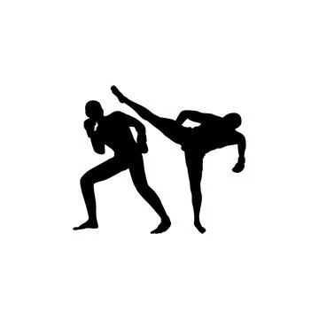 Fighter kicking and stance silhouette in an intense combat fight, martial arts Illustrazione stock