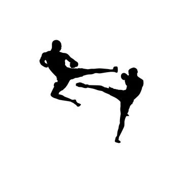 Fighter kicking silhouette in an intense combat fight, martial arts pose Illustrazione stock