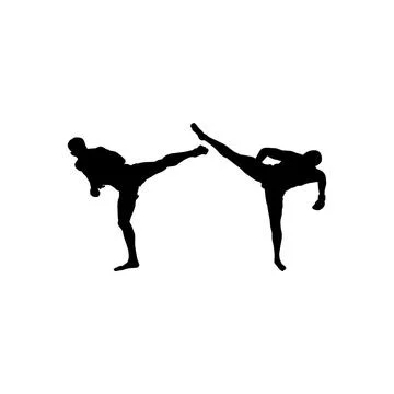 Fighter kicking silhouette in an intense combat fight, martial arts pose Illustrazione stock
