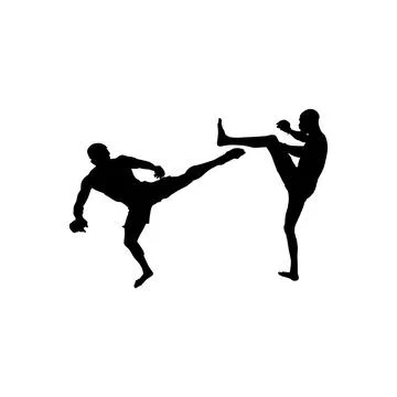 Fighter kicking silhouette in an intense combat fight, martial arts pose Illustrazione stock