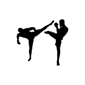 Fighter kicking silhouette in an intense combat fight, martial arts pose Illustrazione stock