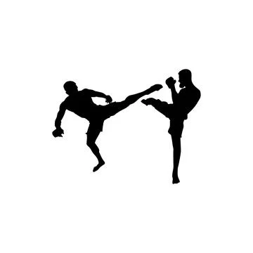 Fighter kicking silhouette in an intense combat fight, martial arts pose Illustrazione stock