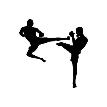Fighter kicking silhouette in an intense combat fight, martial arts pose Illustrazione stock