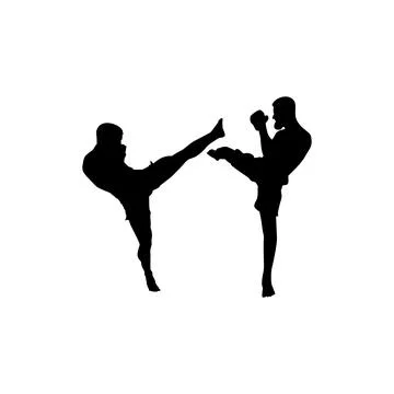 Fighter kicking silhouette in an intense combat fight, martial arts pose Illustrazione stock