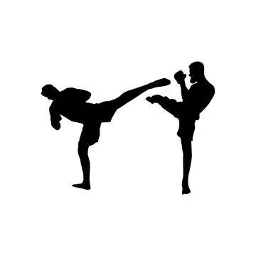 Fighter kicking silhouette in an intense combat fight, martial arts pose Illustrazione stock