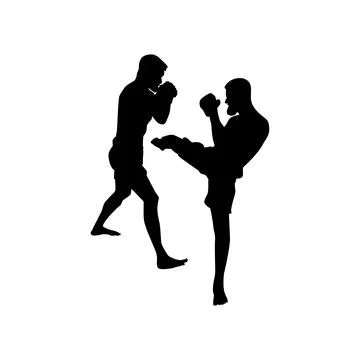 Fighter kicking silhouette in an intense combat fight, martial arts pose Illustrazione stock