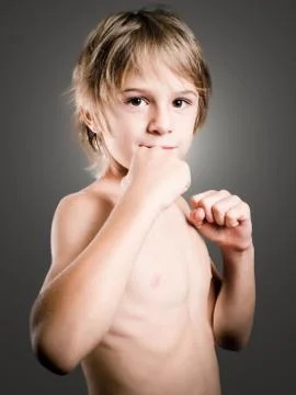 Fighter little boy Stock Photos