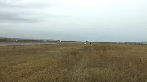 The fighter MiG-31 makes landing and brakes speed parachutes Video stock 20502752