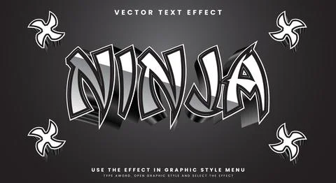 Fighter Ninja Silver 3D editable text effect Illustrazione stock
