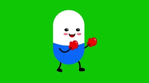 Fighter Pill Capsule Character on Green Screen Background Stock Footage 317143964