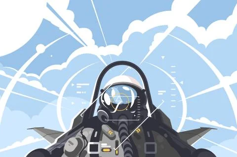 Fighter pilot in cockpit Stock Illustration