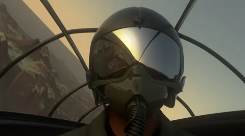 Fighter Pilot In Flight. Military Airplane War Army Stock Footage 39983109