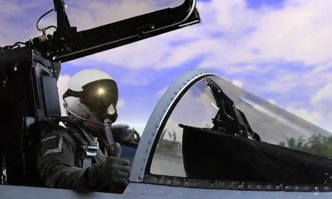 Fighter pilot getting ready to take off Stock Photos