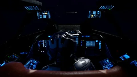 Fighter pilot maneuvers spaceship toward success Stock Footage 117813887