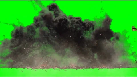 Fighter Plane Bombing with Big Explosion on Green Screen Stock Footage 340676437
