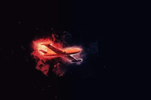 Fighter plane explosion on black background Stock Photos