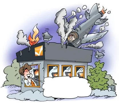 A fighter plane has crashed into a building Stock Illustration
