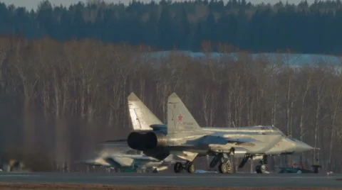 Fighter plane of the Russian Air Force before takeoff Stock Footage 49260277