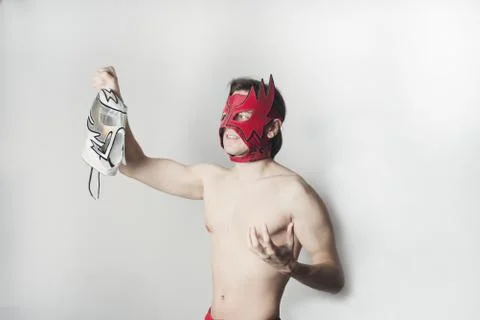 Fighter posing with mexican mask Stock Photos
