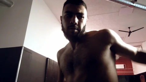 Fighter is practicing in boxing gym, Thai boxing, Martial arts Stock Footage 112055268